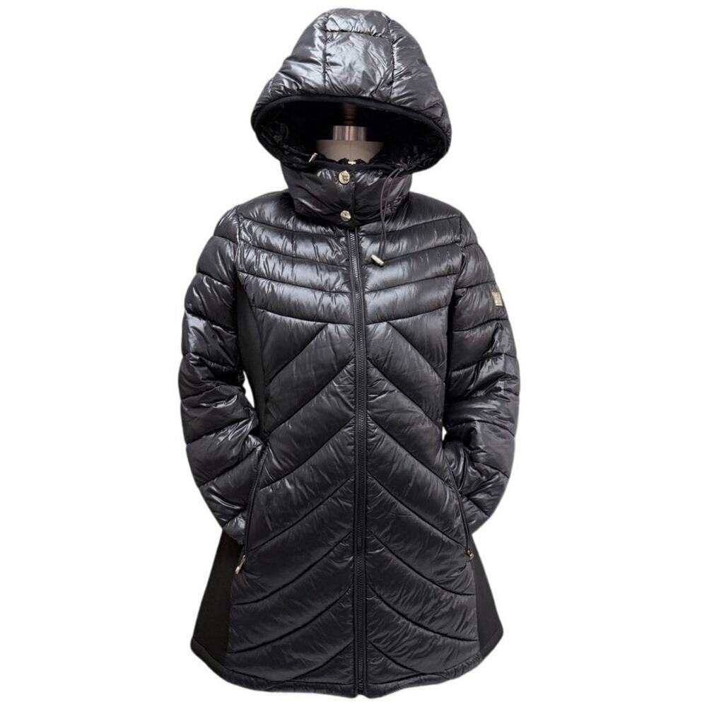 Anne Klein Black Quilted Puffer Coat L
